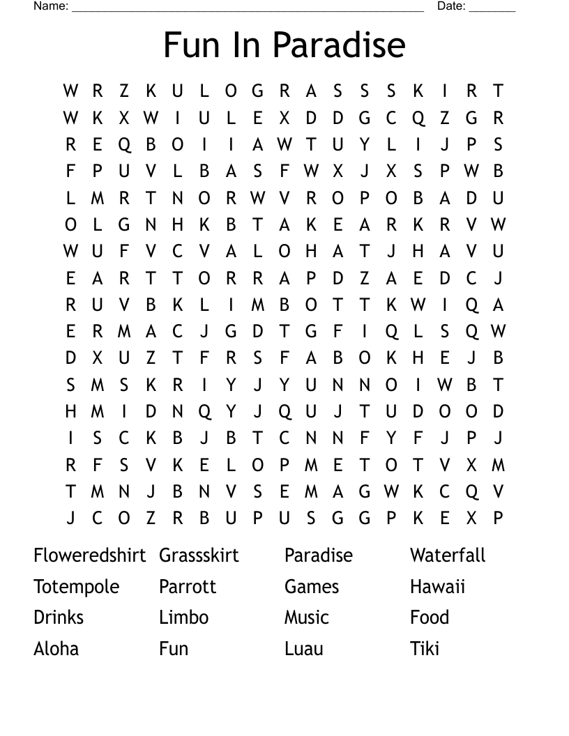 Fun In Paradise  Word Search