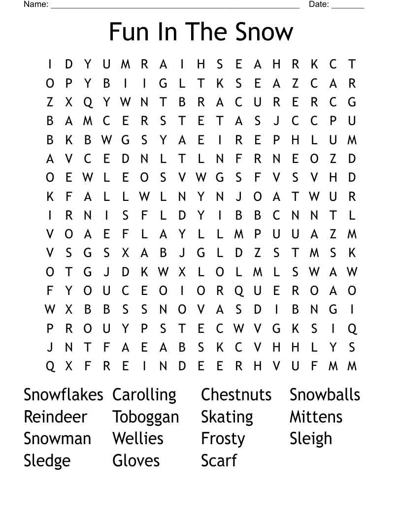 Fun In The Snow Word Search
