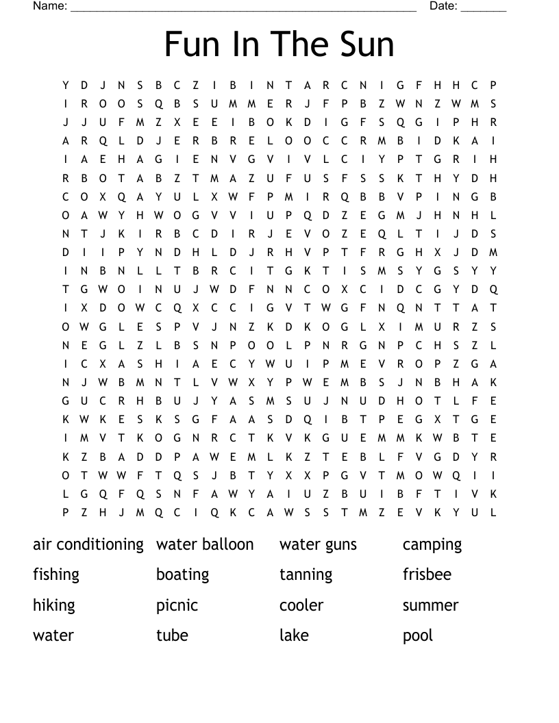 Fun In The Sun Word Search