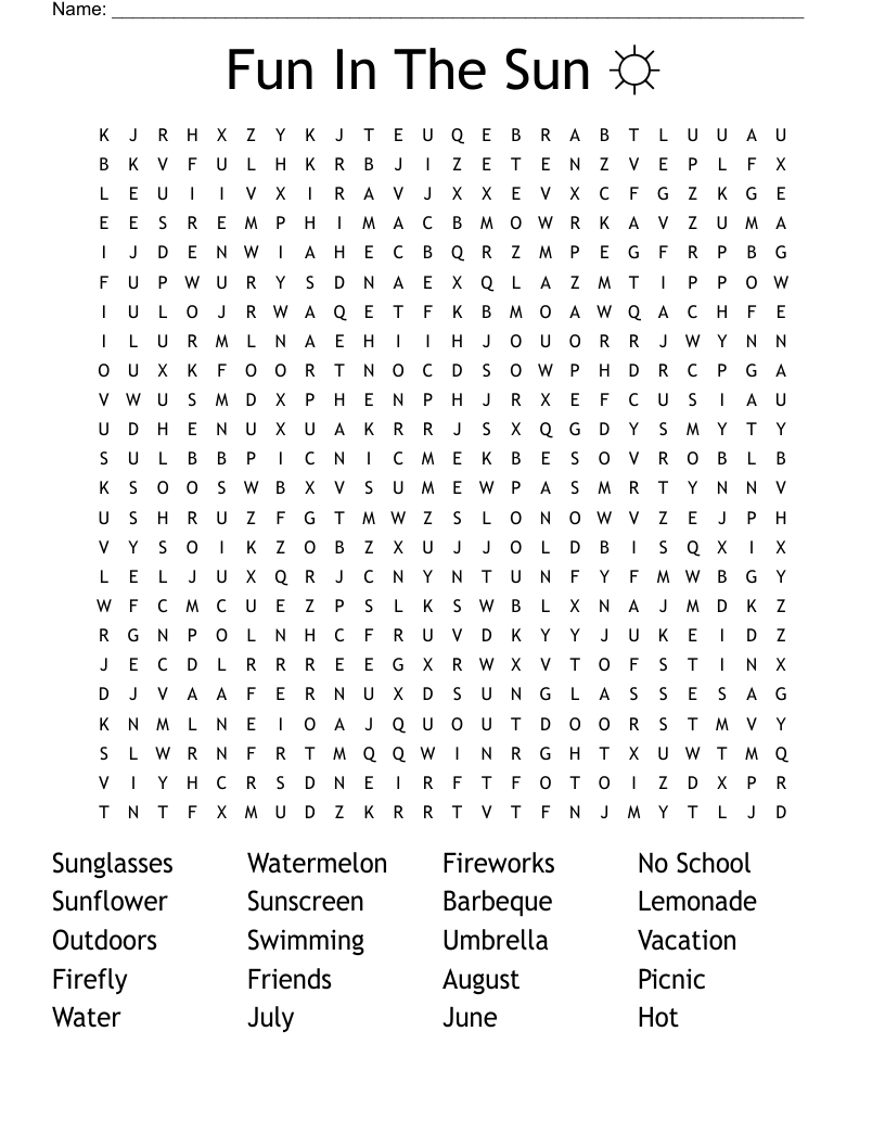 Fun In The Sun  ☼ Word Search