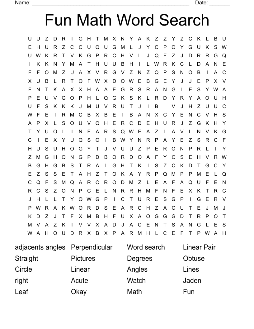 Fun Math Word Search