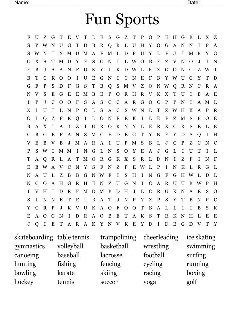 Fun Sports Word Search