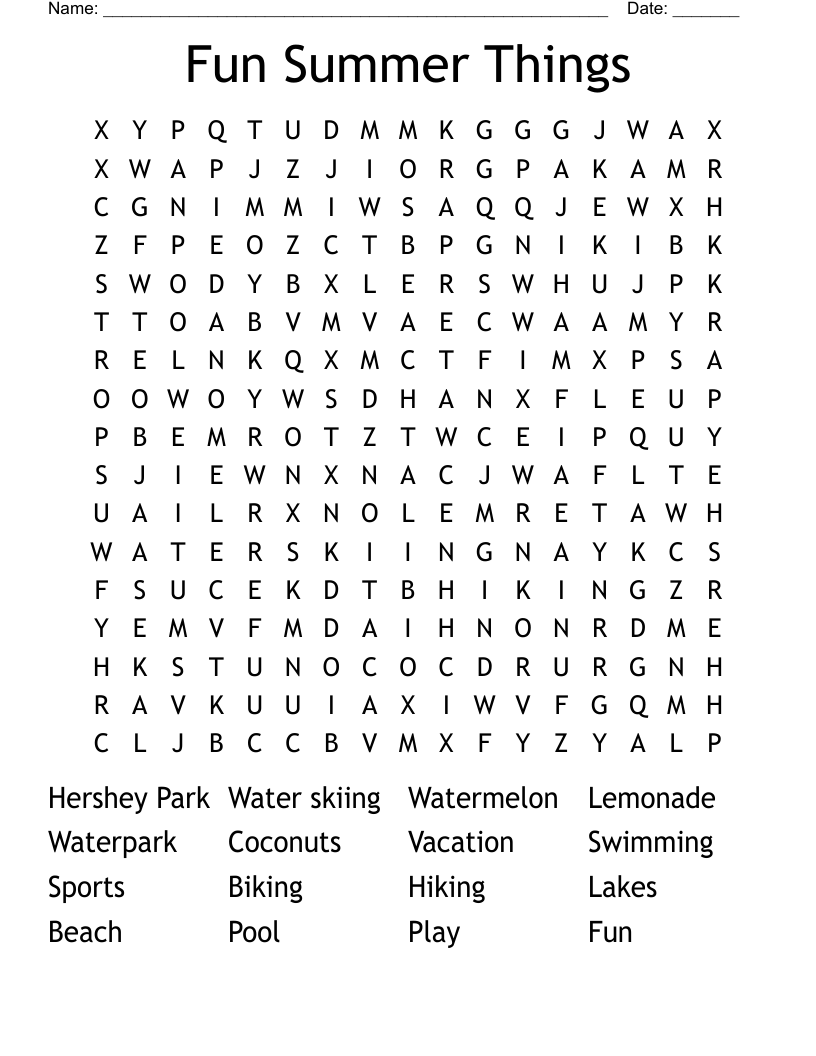Fun Summer Things Word Search
