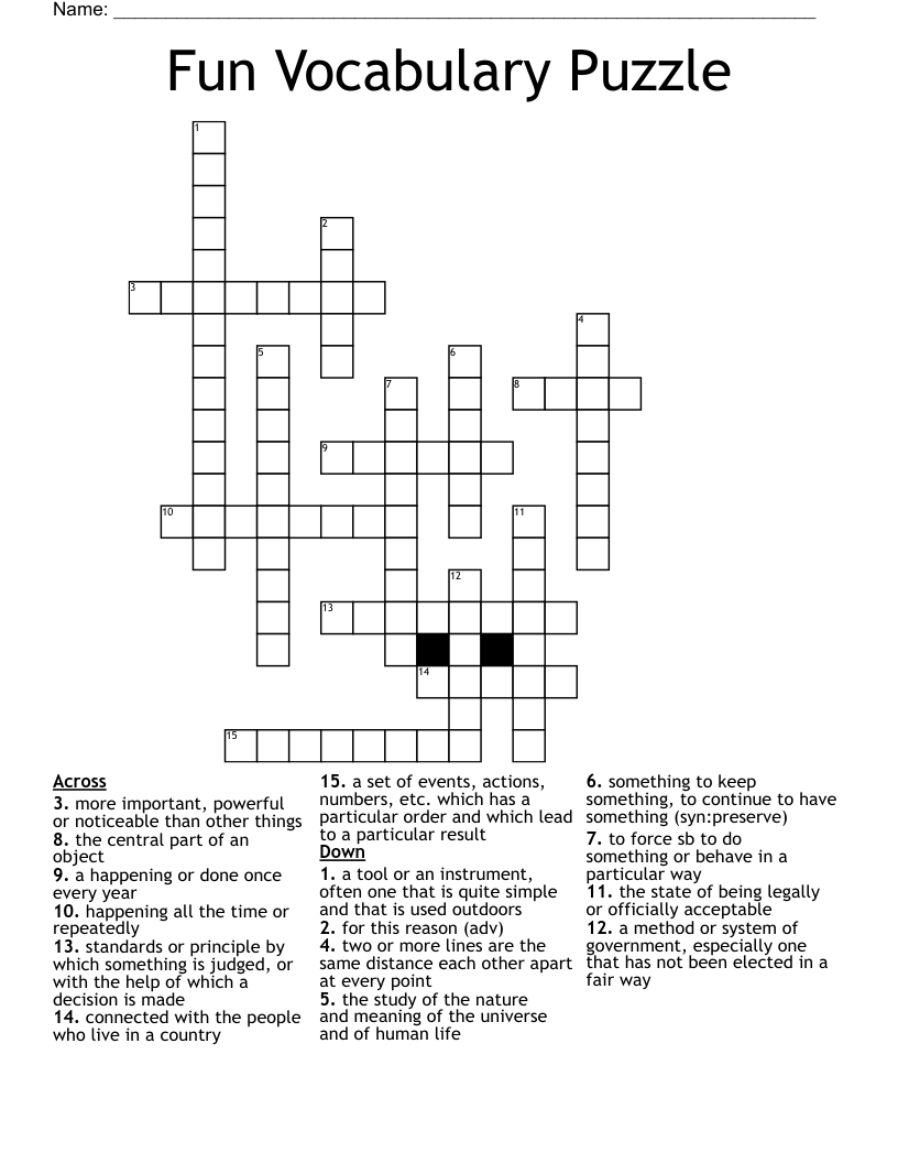 Fun Vocabulary Puzzle  Crossword
