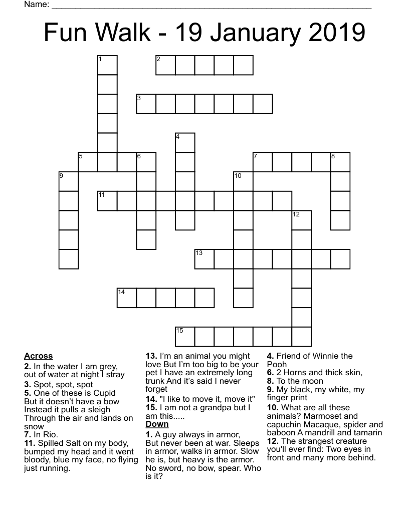 Fun Walk - 19 January 2019 Crossword