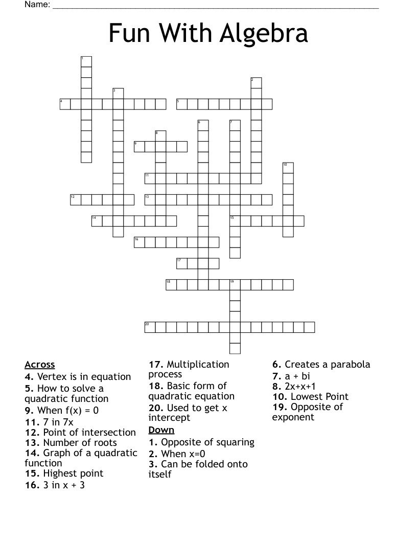 Fun With Algebra Crossword