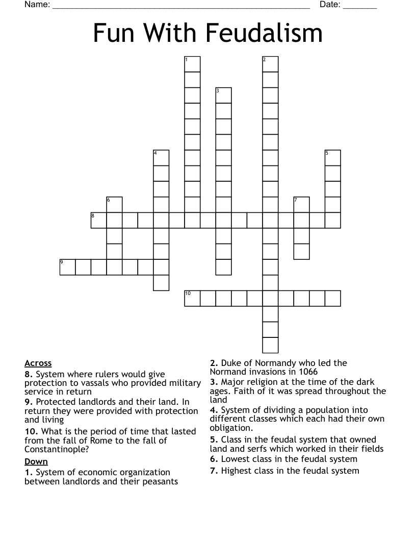 Fun With Feudalism Crossword