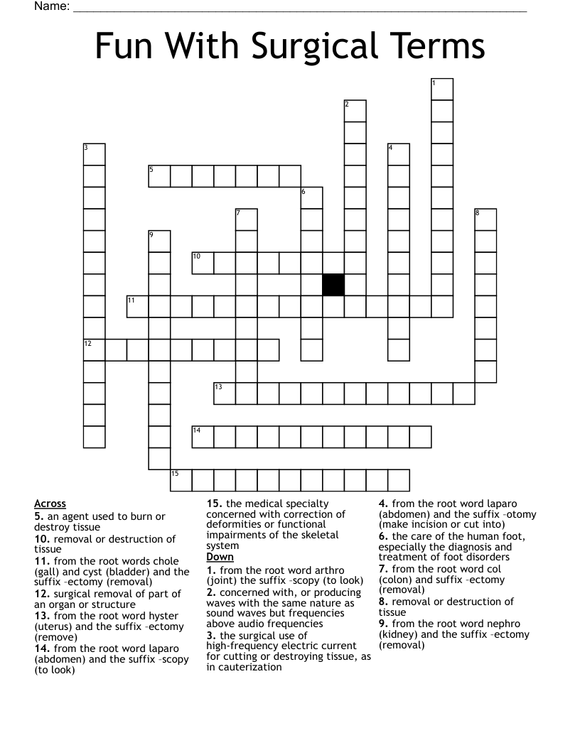 Fun With Surgical Terms Crossword