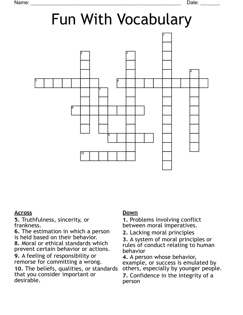 Fun With Vocabulary Crossword