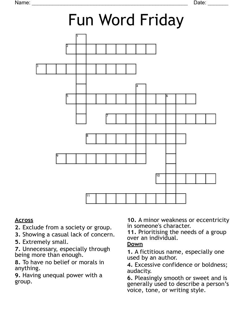 Fun Word Friday Crossword