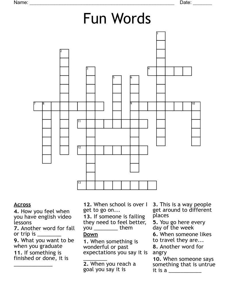 Fun Words Crossword