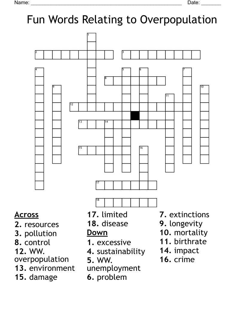 Fun Words Relating to Overpopulation  Crossword