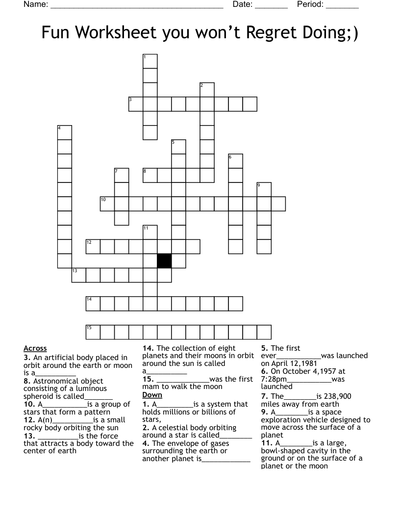 Fun Worksheet you won’t Regret Doing;) Crossword