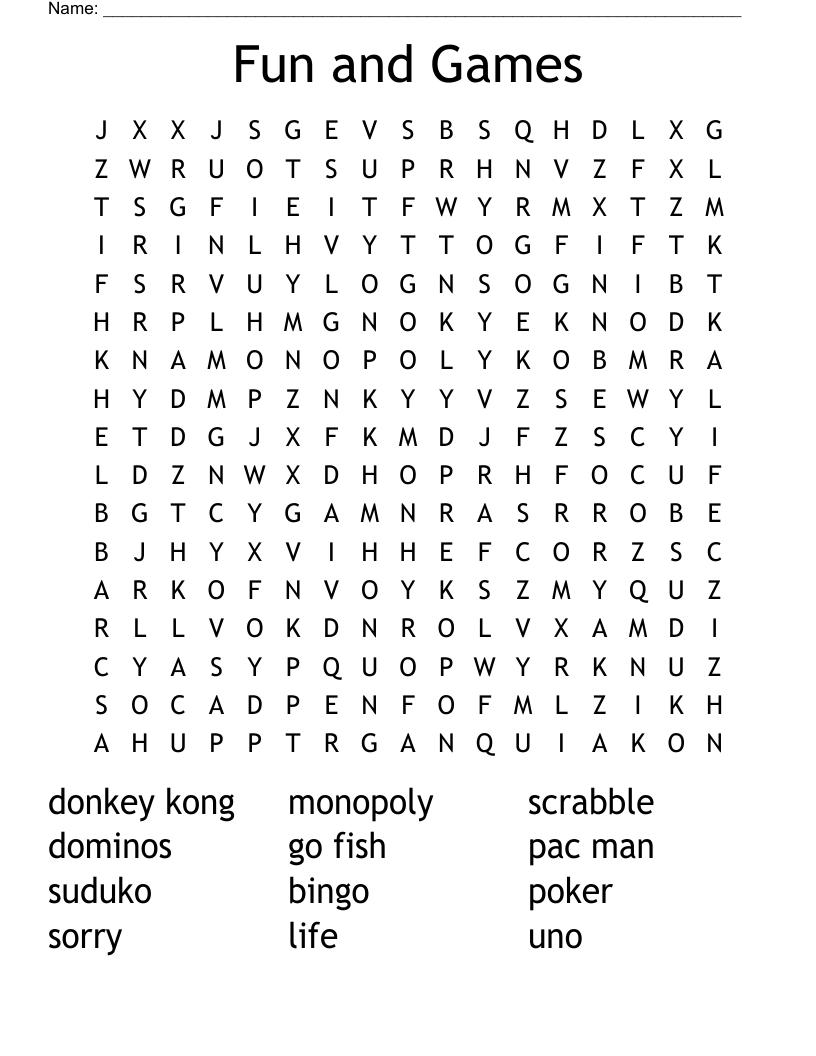 Fun and Games Word Search