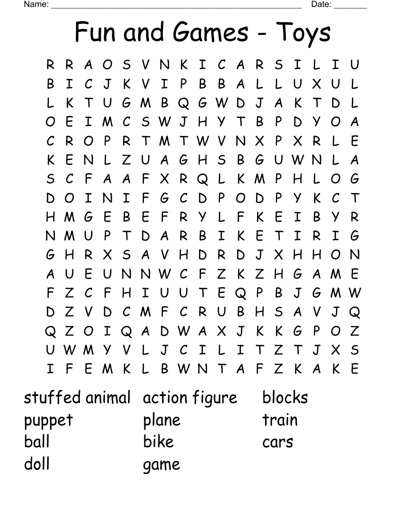 Fun and Games - Toys Word Search