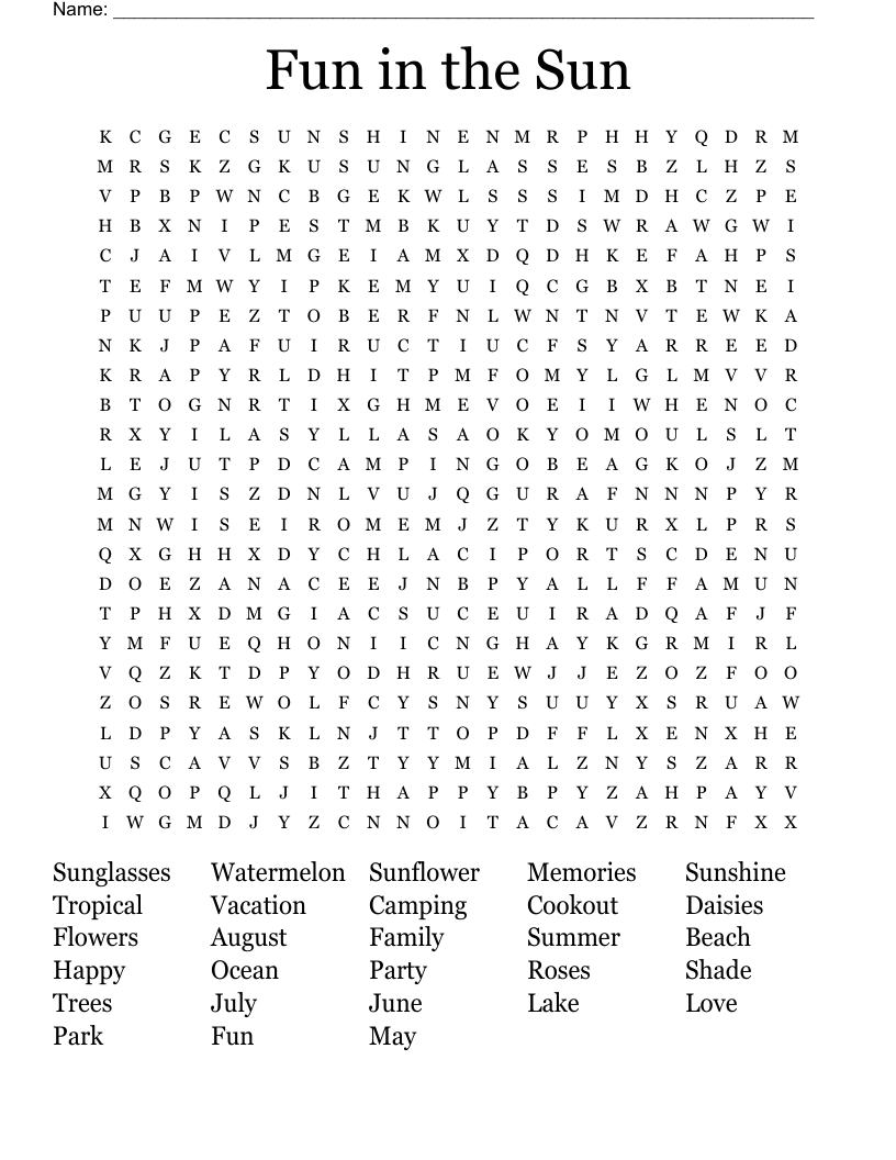 Fun in the Sun Word Search