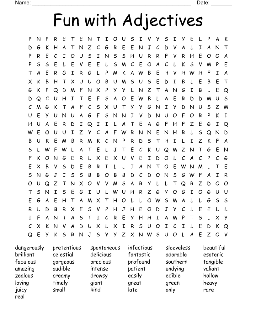 Fun with Adjectives  Word Search