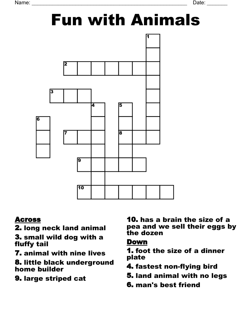 Fun with Animals Crossword