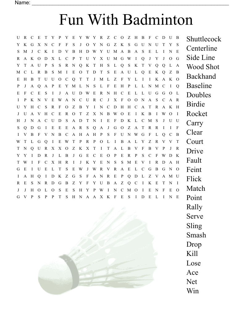 Fun With Badminton Word Search