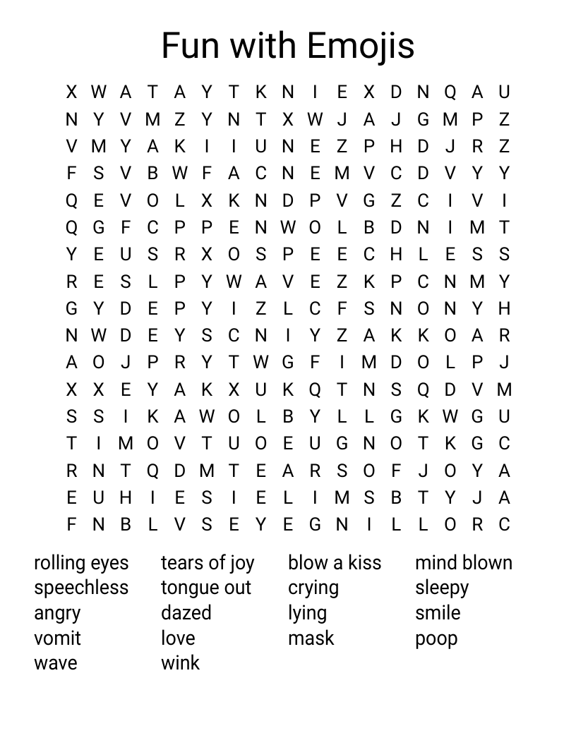 Fun with Emojis Word Search