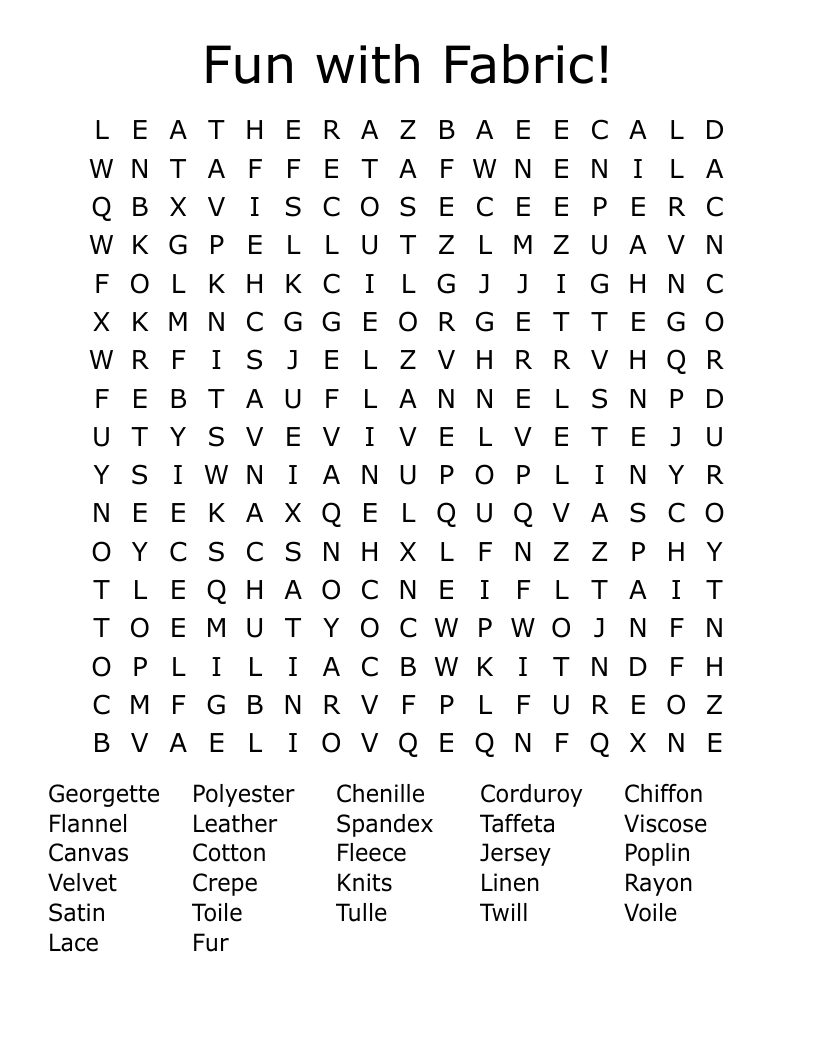 Fun with Fabric! Word Search