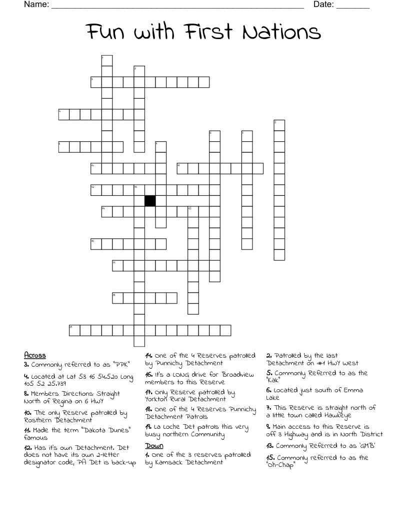 Fun with First Nations  Crossword