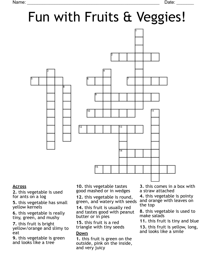 Fun with Fruits & Veggies! Crossword