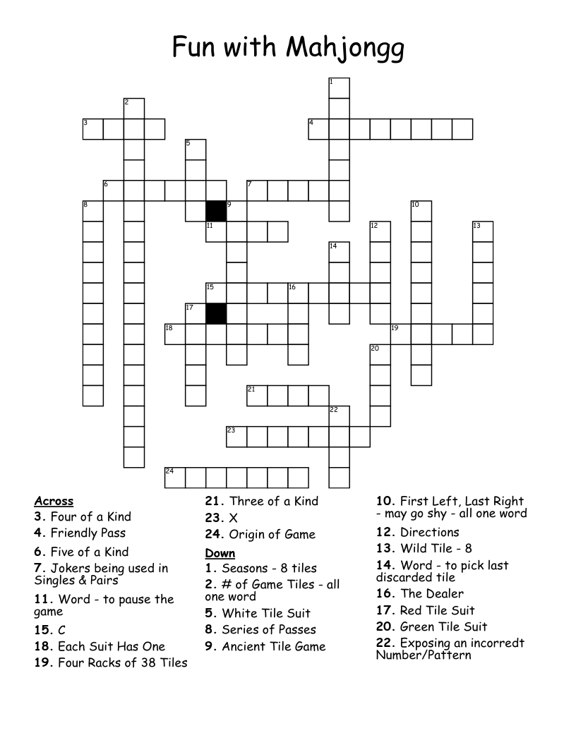 Fun with Mahjongg                             Crossword