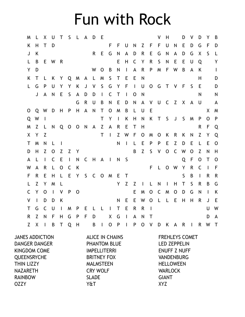Fun with Rock Word Search