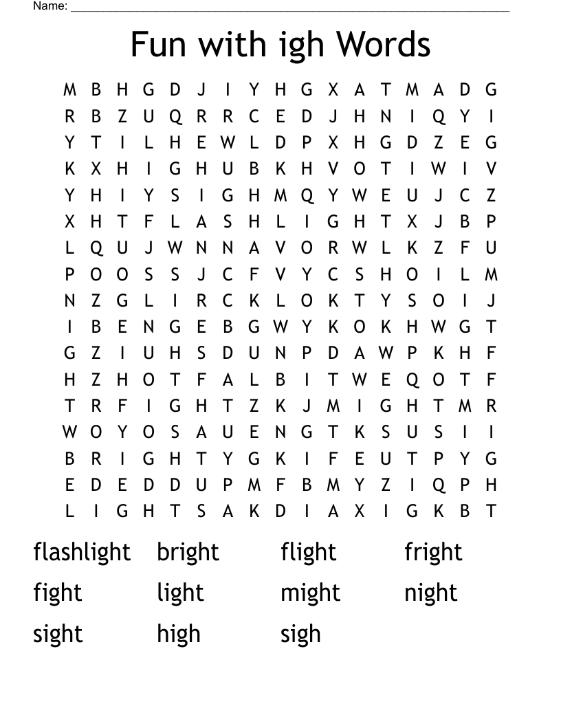 Fun with igh Words Word Search
