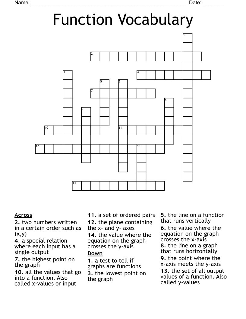 Function Vocabulary Crossword