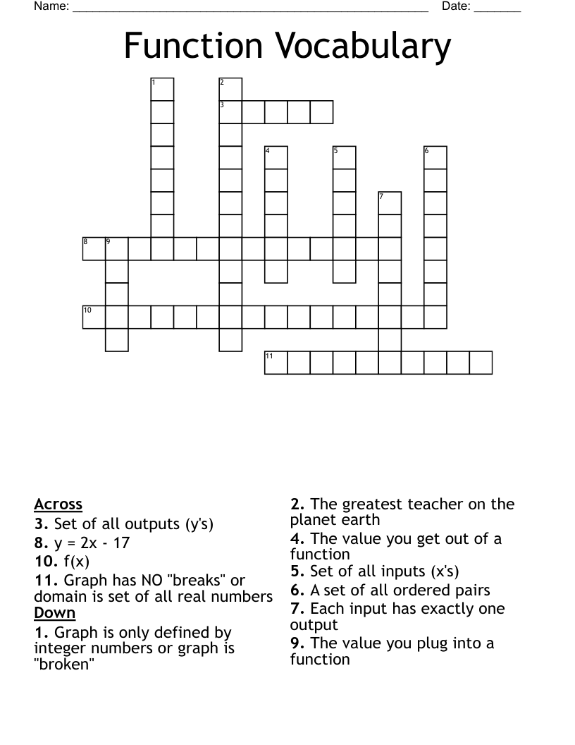 Function Vocabulary Crossword