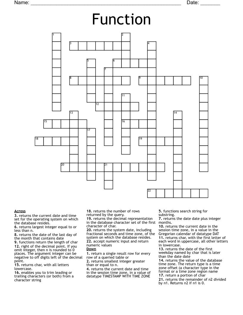 Function  Crossword