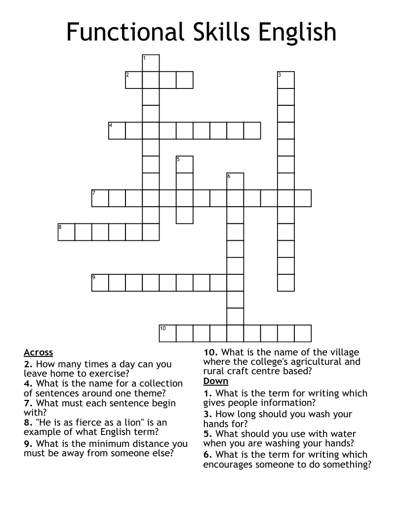 Functional Skills English Crossword