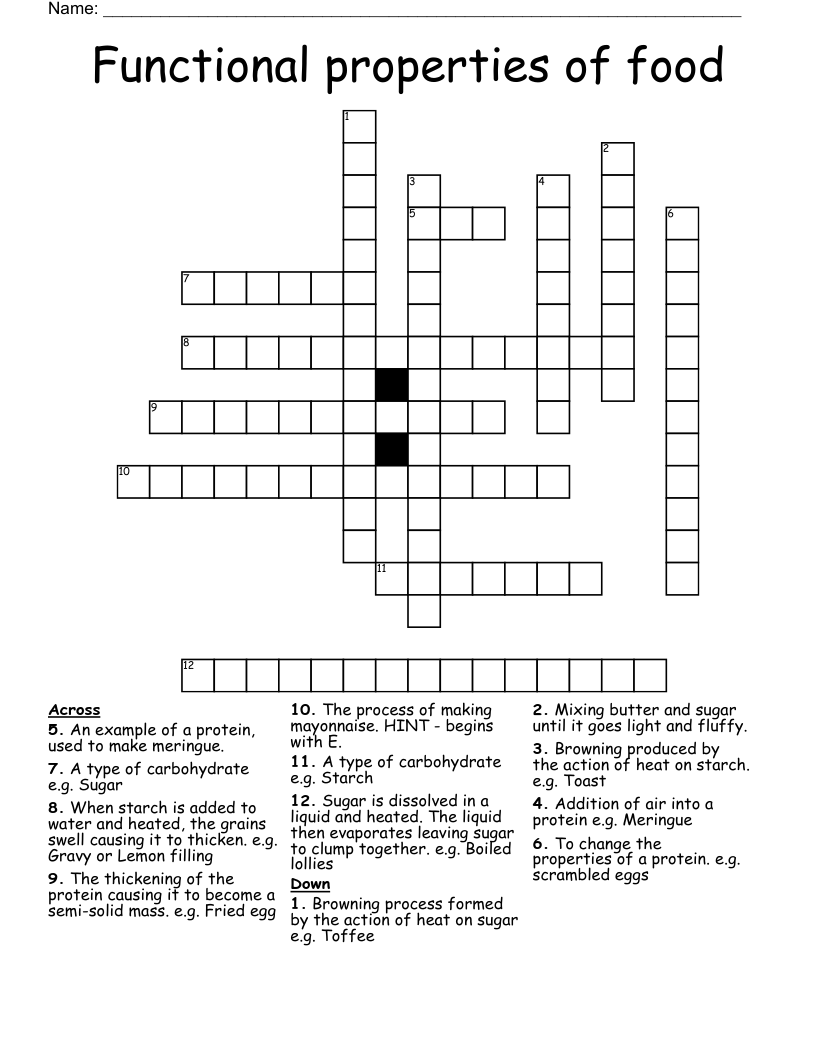 Functional properties of food  Crossword