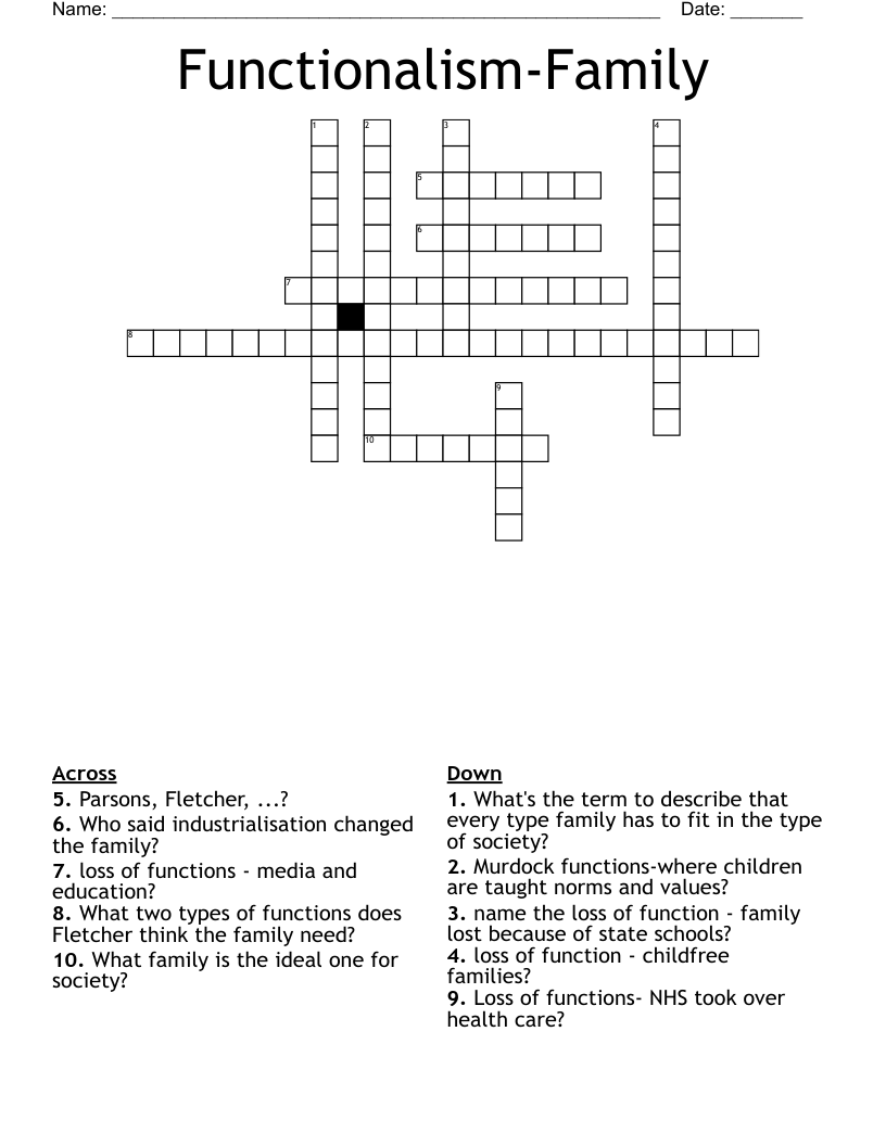 Functionalism-Family Crossword
