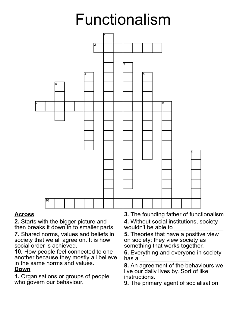 Functionalism Crossword