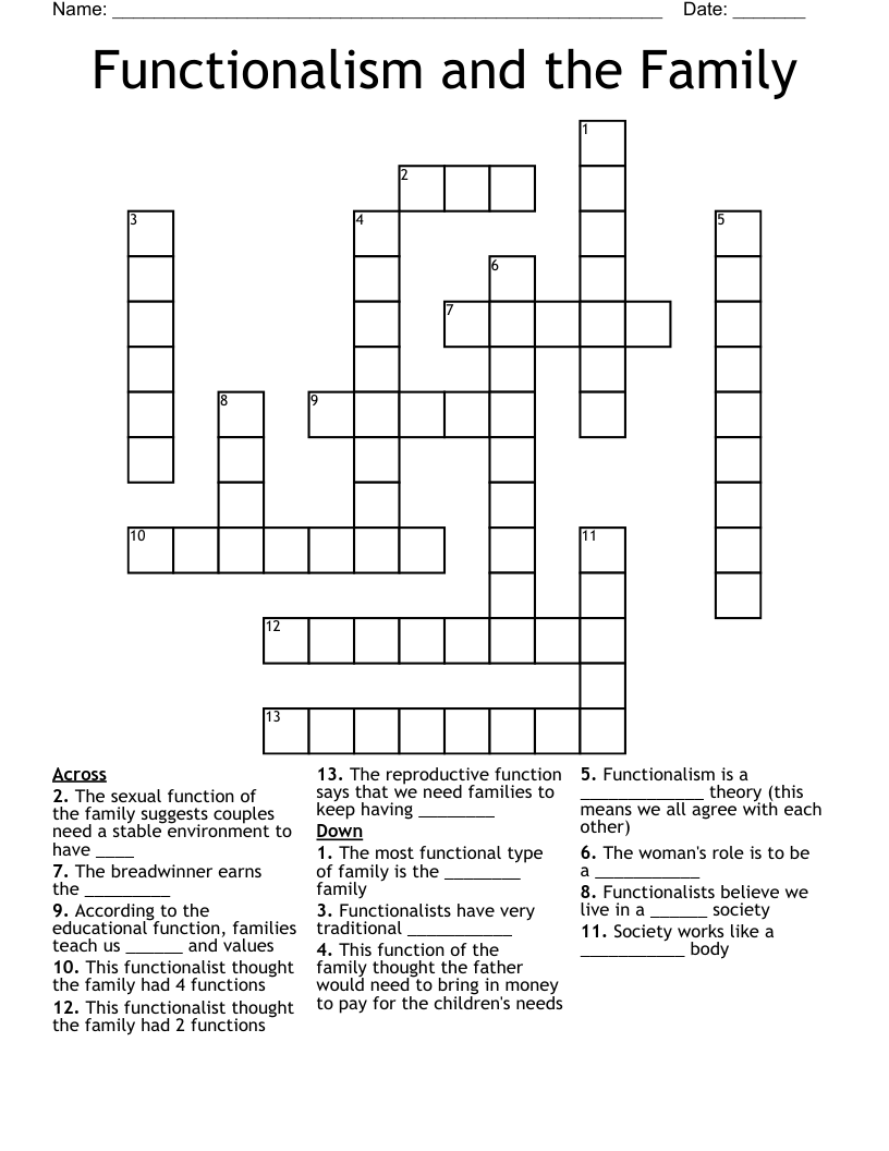 Functionalism and the Family Crossword
