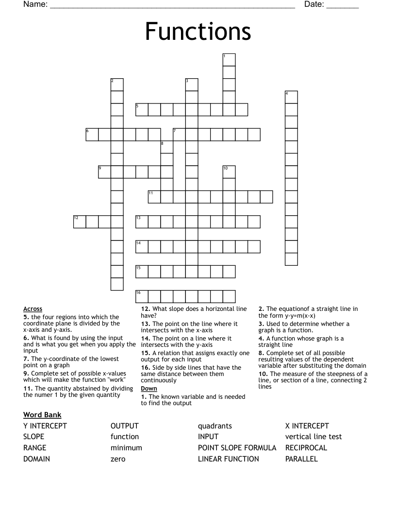 Functions Crossword