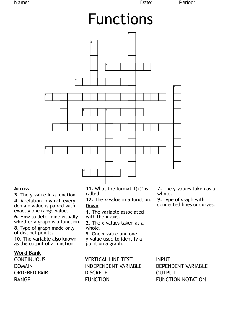 Functions Crossword