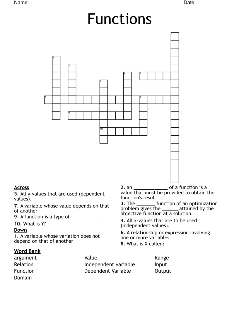 Functions Crossword