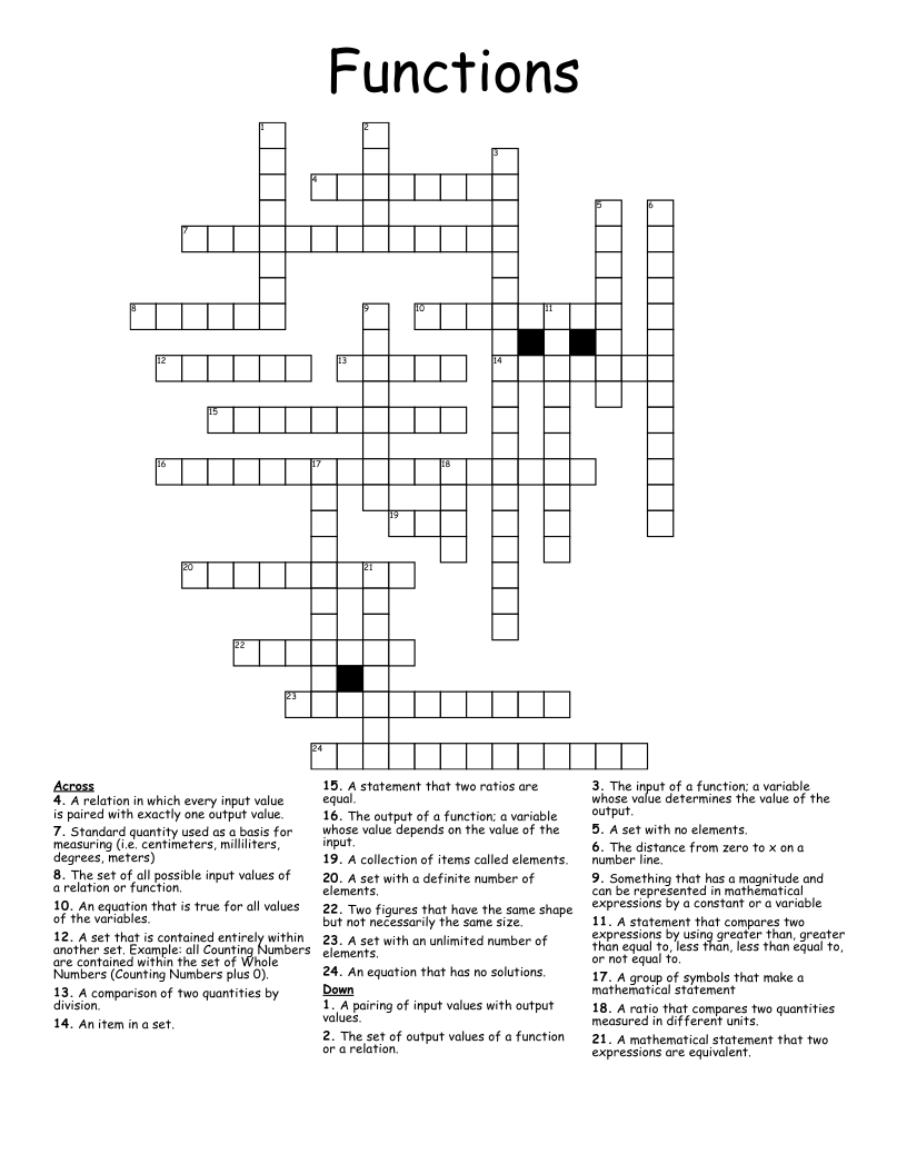 Functions Crossword