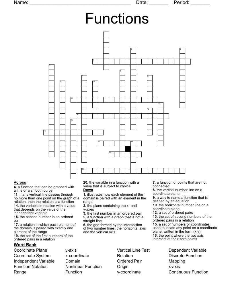 Functions Crossword