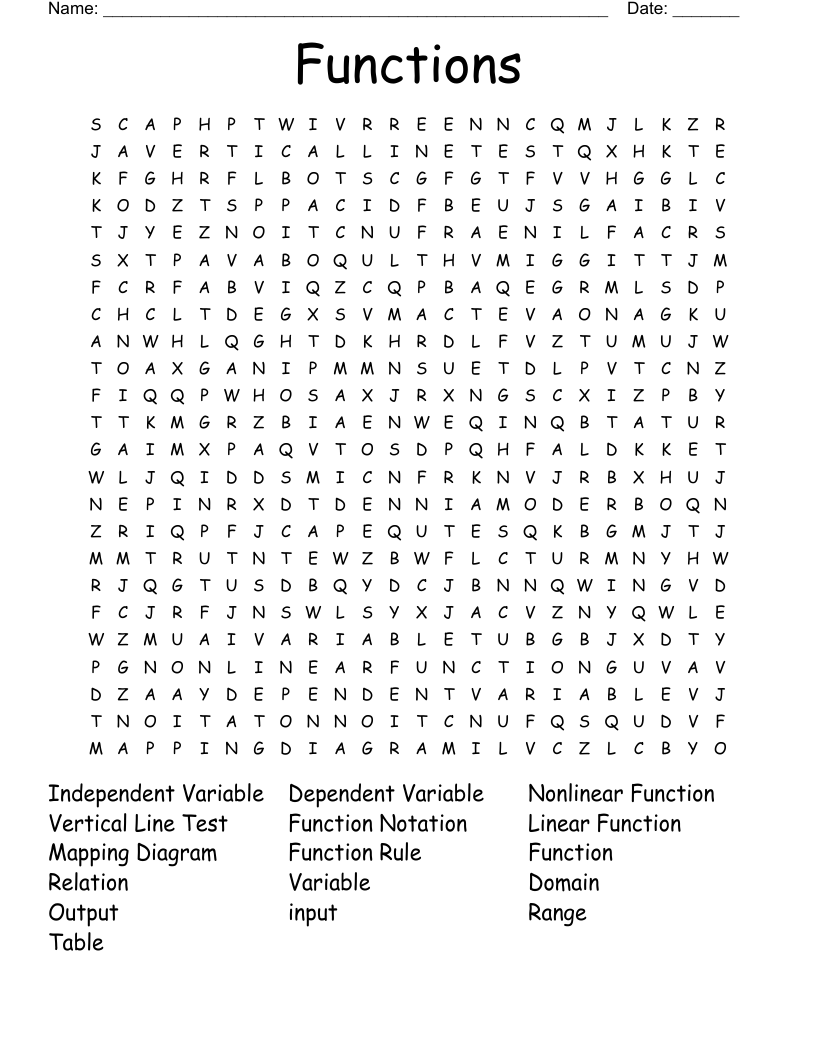 Functions Word Search