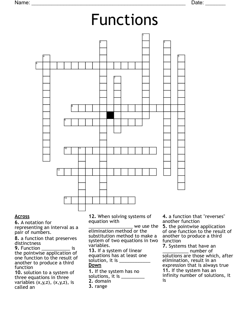 Functions Crossword