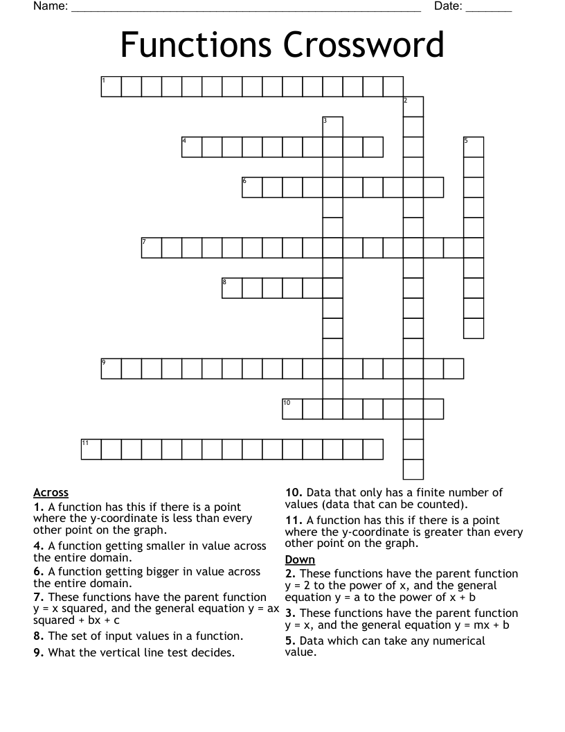 Functions Crossword