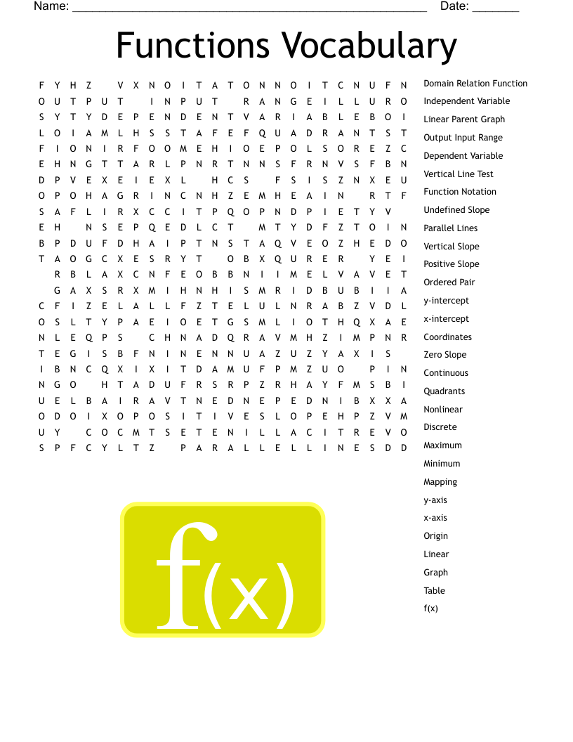 Functions Vocabulary Word Search