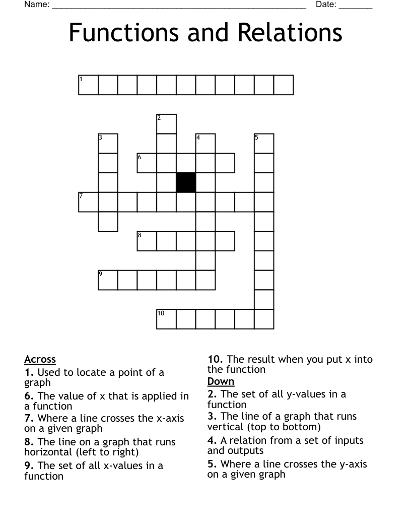 Functions and Relations Crossword