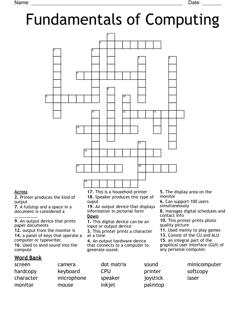 Fundamentals of Computing Crossword
