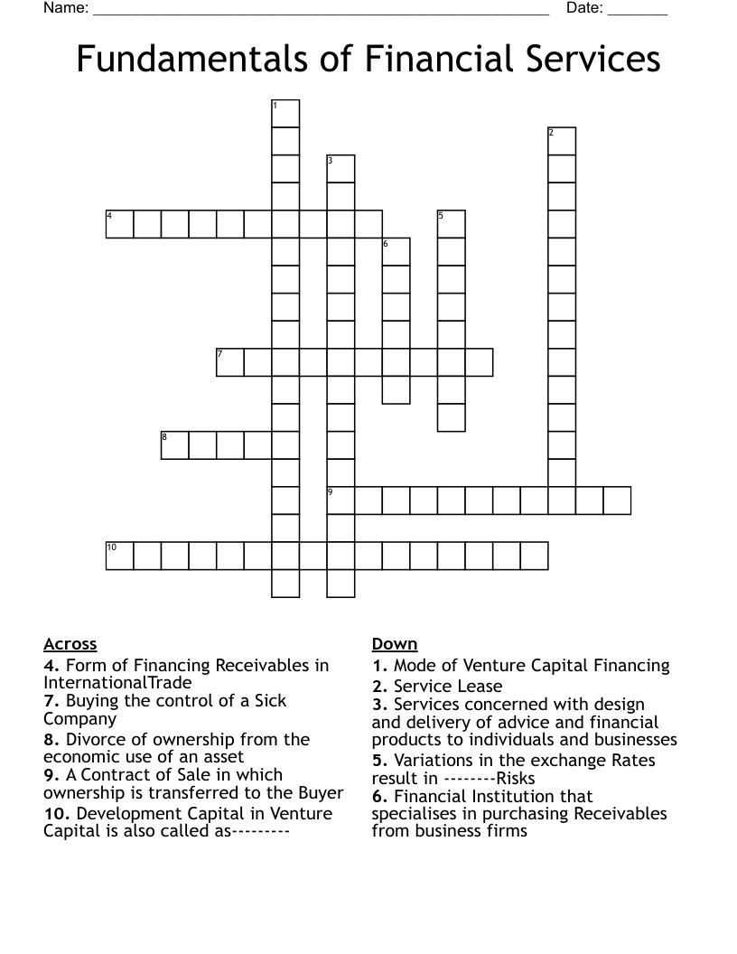 Fundamentals of Financial Services Crossword